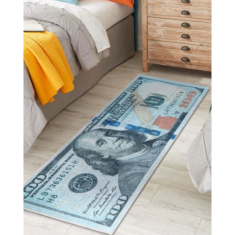 Well Woven Money Collection New Hund Dollar Bill Green Blue Area Rug, 4 of 9