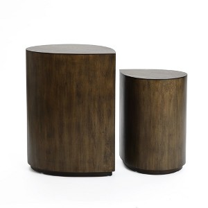 LuxenHome 2-Piece Teardrop Drum Wood Side Tables Set in Walnut Finish Brown - 1 of 4