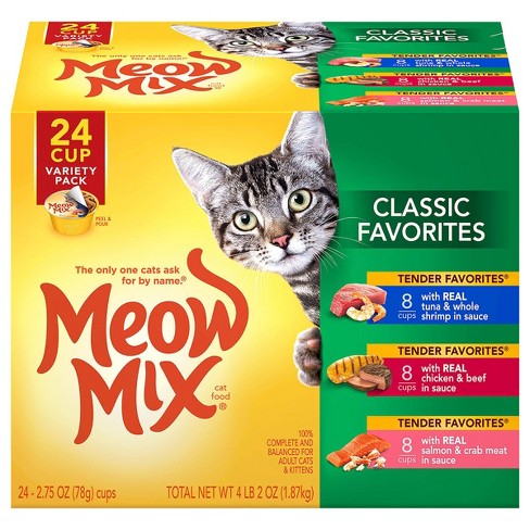 Meow Mix Tender Favorites with Chicken, Beef and Seafood Wet Cat Food Classic Favorites - 2.75oz/24ct Variety Pack - image 1 of 4