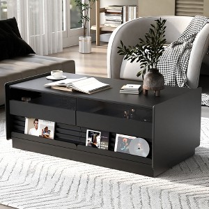 Glass Coffee Table Cocktail Table Vintage Center Table Accent Table Sofa Side Table with 4 Drawers & 2 Display Shelves - ModernLuxe - 1 of 4