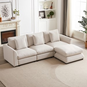 102.2" Upholstered Modular L-Shaped Sofa with Ottoman, 3 Cushions & 3 Pillows - 1 of 4