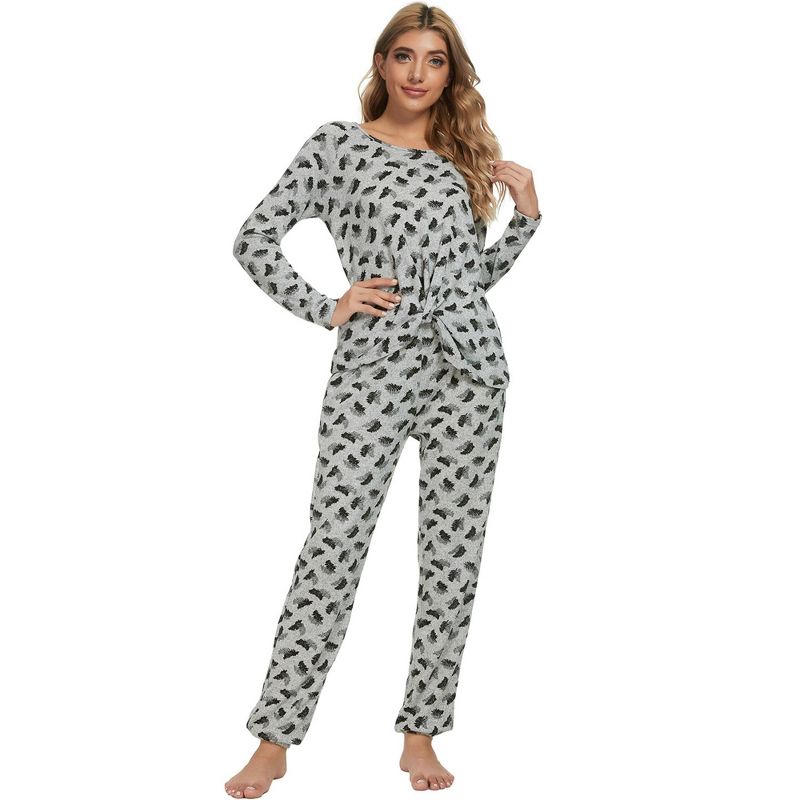 cheibear Women's Sleepwear Lounge Soft Nightwear with Pockets Long Sleeve Pajama Set, 2 of 6