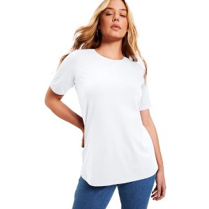 June + Vie by Roaman's Women's Plus Size Short-Sleeve Crewneck One + Only Tee - 1 of 4