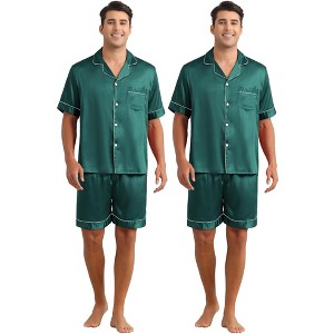 INSPIRE CHIC Men's 2 Pack Short Sleeve Sleepwear Loungewear Satin Pajamas Set - 1 of 4