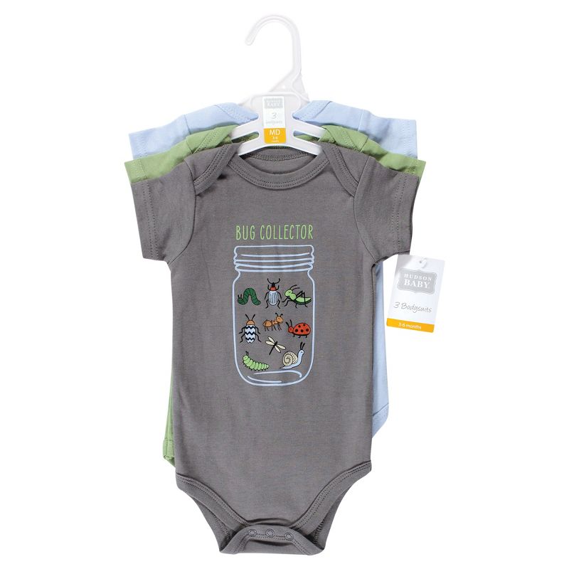 Hudson Baby Unisex Baby Cotton Bodysuits, Bugs 3-Pack, 2 of 6