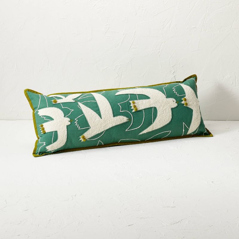 14&#34;x36&#34; Oversized Oblong Birds Decorative Pillow Teal Green - Opalhouse&#8482; designed with Jungalow&#8482;, 1 of 8