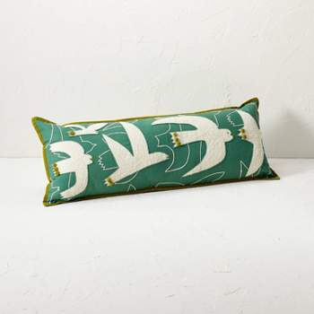 14"x36" Oversized Oblong Birds Decorative Pillow Teal Green - Opalhouse™ designed with Jungalow™