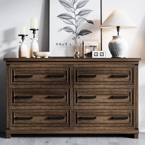 Acekool Farmhouse 6 Drawer Dresser, 55" Rustic Wood Chest, Vintage Storage Organizer & TV Stand for Bedroom - 1 of 4