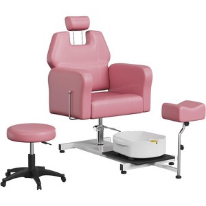 COZONY Reclining Pedicure Chair with Stool,360° Swivel Hydraulic Pedi Chair with Footrest & Massage Foot Basin for Beauty Spa Salon,Adjustable Height - 1 of 4