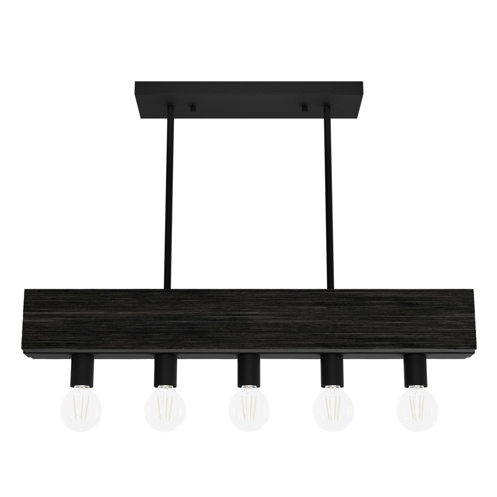 Photos - Chandelier / Lamp 5-Light Donelson Natural Black Iron and Dark Ash Linear Chandelier Ceiling