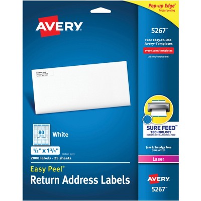 Avery Easy Peel Permanent-Adhesive Return Address Labels For Laser Printers, 1/2 x 1-3/4 Inches, White, Box of 2000
