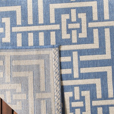 Handmade Cream & Blue Geometric Synthetic Area Rug, 4' x 6'