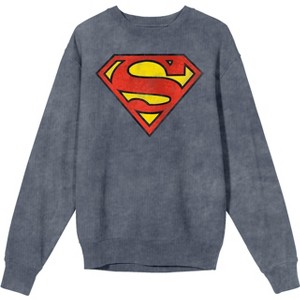 Superman Logo Adult Mineral Wash Dark Slate Crew Neck Long Sleeve Sweatshirt - 1 of 2
