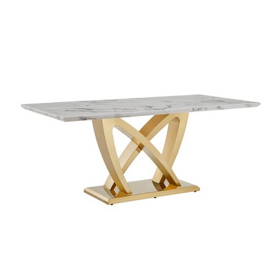 Dolonm 70" Modern Faux Marble Dining Table for 6 with Stainless Steel Base