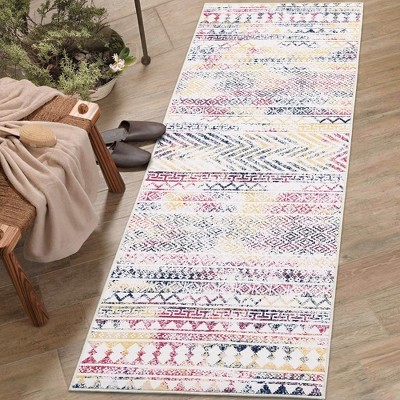 Geometric Boho Area Rug Washable Living Room Throw Carpet Low Pile Non-Slip Rug
