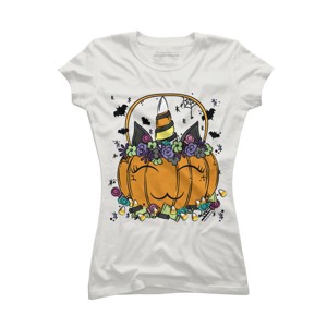 Junior's Design By Humans Halloween Unicorn By Desdymona T-Shirt - 1 of 2