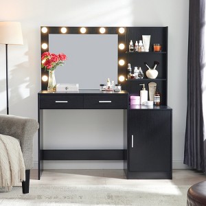 Vanity Desk with Mirror and Lights, 46.4IN Dressing Table with 2 Large Drawer&Large Vertical Organizer, 3 Level Dresser & 3 Lighting Modes (Black) - 1 of 1