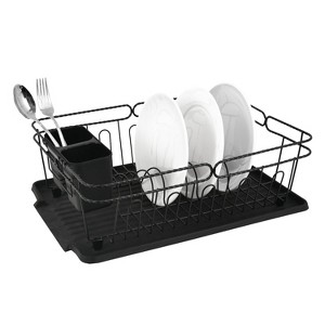 Trio Home Stainless Twist Design 3-Piece Dish Drying Drainer Rack, Removable Utensil Holder and Drainboard - Black/Black Twist - 1 of 4