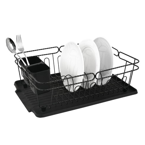 Trio Home Stainless Twist Design 3-Piece Dish Drying Drainer Rack, Removable Utensil Holder and Drainboard - Black/Black Twist - image 1 of 4