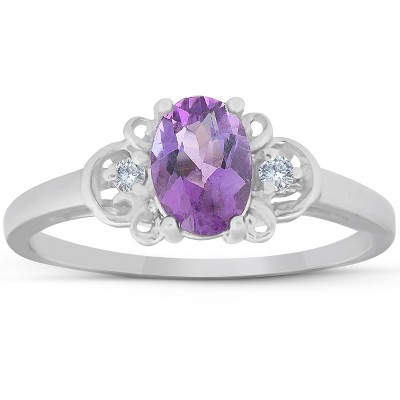 Pompeii3 1 1/4ct Oval Amethyst & Diamond Ring 14K White Gold