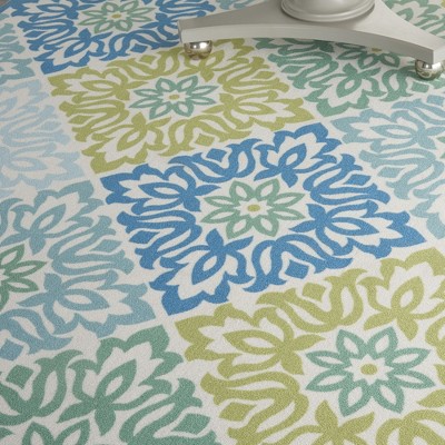 Blue Floral Synthetic 10' x 14' Rectangular Area Rug