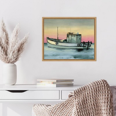 Golden Hour Casting II Coastal Canvas Art with Maple Frame
