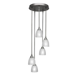 Toltec Lighting Empire 5 - Light Pendant in  Brushed Nickel with 5" Clear Ribbed Shade - 1 of 1