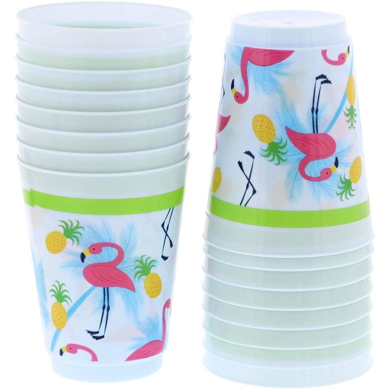 Blue Panda 16 Packs Plastic 16 oz Party Cups Tropical Flamingo Reusable Tumblers for Kids Girls Birthday Parties, 4 of 5