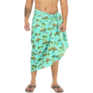 HAPPY BAY Men's Swimwear Cotton Linen Effect Summer Sarong Cover Up Swimsuit Wrap Sulu Pareo Beachwear for Men One Size Green, Tree - 1 of 4