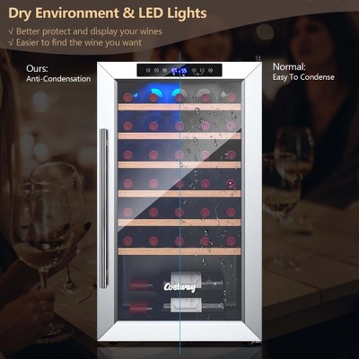 Costway 20 Inch Silver Stainless Steel Wine Cooler with Glass Door