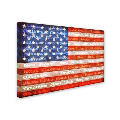 Trademark Fine Art -Michelle Calkins 'American States with Flags' Canvas Art