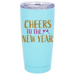 100 North 20 Ounce Stainless Steel On the Go Travel Tumbler With Push Top Lid, Cheers to the New Year Teal - 1 of 4