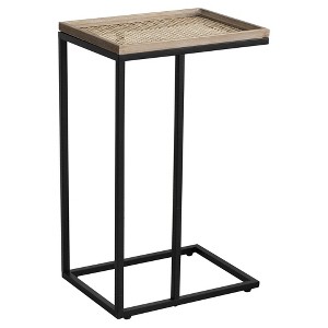 COZAYH Farmhouse C End Table, Accent Furniture with Woven Rattan Tray Top, Black - 1 of 4