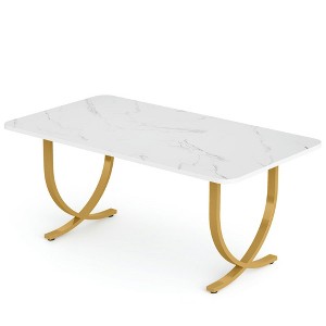 Resenkos Computer Desk, Office Desk, Study Desk,63" Executive Desk, Faux Marble Computer Desk Meeting Table,White & Gold - 1 of 3