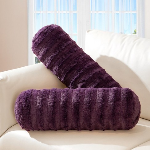 Cheer Collection Super Soft Shaggy Long Hair Throw Pillows Set of 2 -  Purple Ombre (12 x 20)