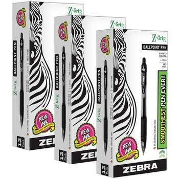 Zebra Pen Z-Grip Retractable Ballpoint Pen Medium Point Black Ink 12 Per Pack 3 Packs (ZEB22210-3)