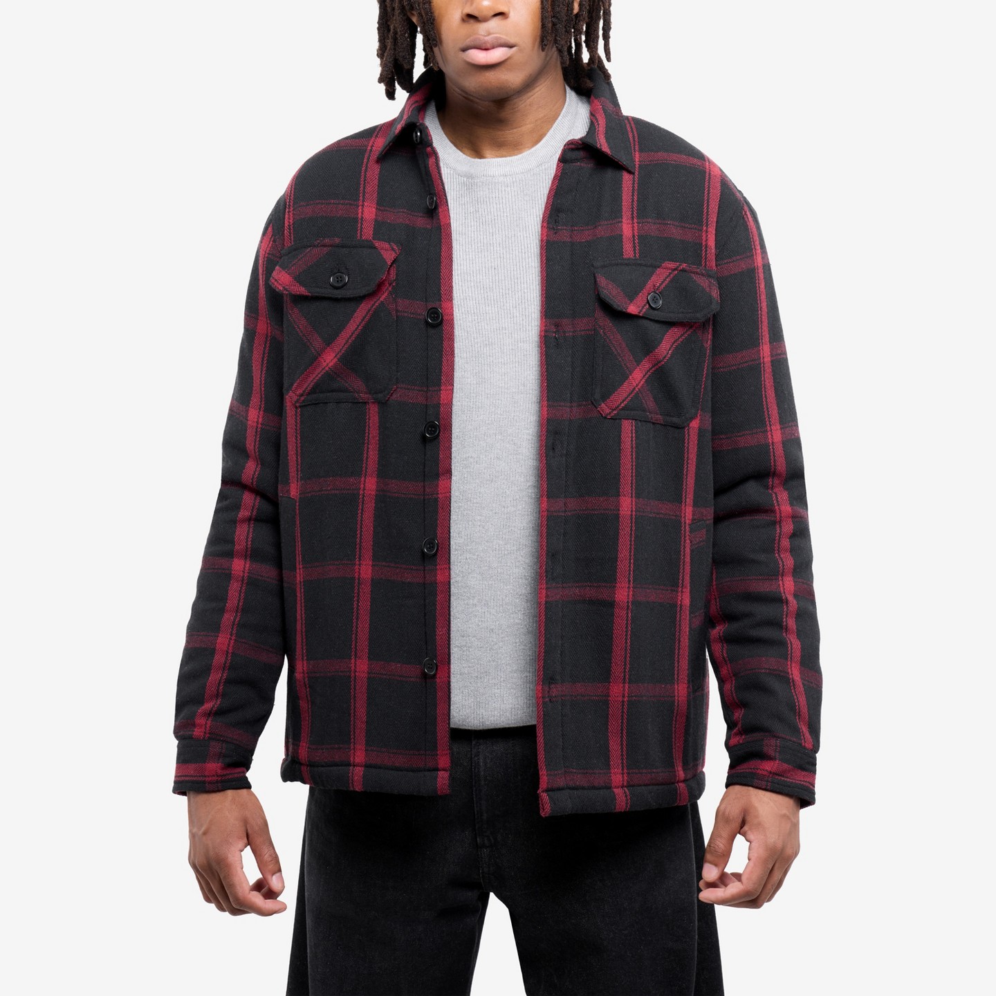 Мужская куртка X RAY Cotton Plaid Flannel Shirt Jacket With Faux Shearling Lining in WHITE/BLACK, цвет: Чёрный — фото 1