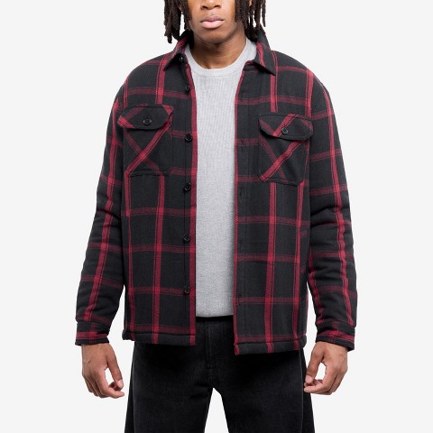 X RAY Men's Cotton Plaid Flannel Shirt Jacket With Faux Shearling Lining in WHITE/BLACK Size XL
