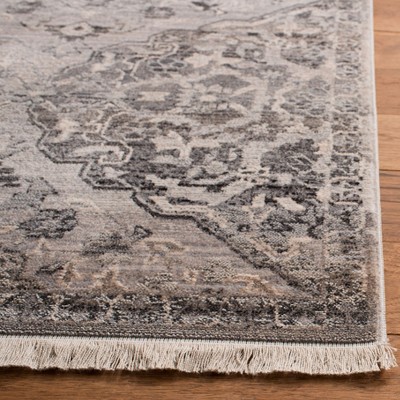 Gray Floral Motif Synthetic Low Pile Runner Rug