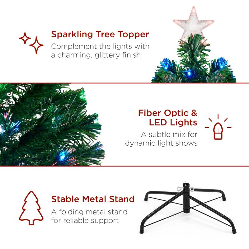 Best Choice Products Pre-Lit Fiber Optic Artificial Pine Christmas Tree w/ Multicolored LED Lights, 8 Sequences, 5 of 8