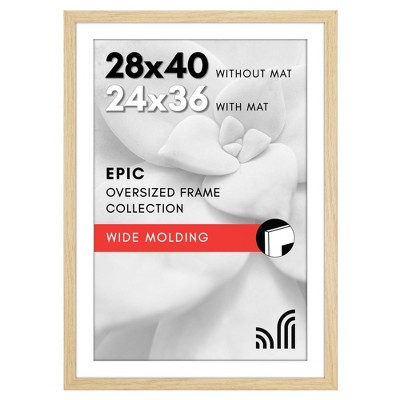 Americanflat 28x40 Poster Frame with Polished Plexiglass, Use as 24x36 Frame with Mat or 28x40 Frame Without Mat, Epic Collection, Natural Oak