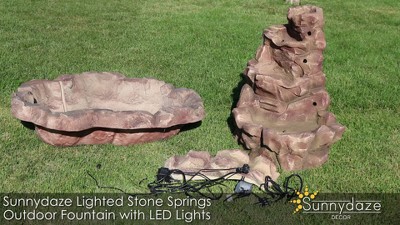 Light Brown Fiberglass Stone Springs Outdoor Water Fountain with LED Lights