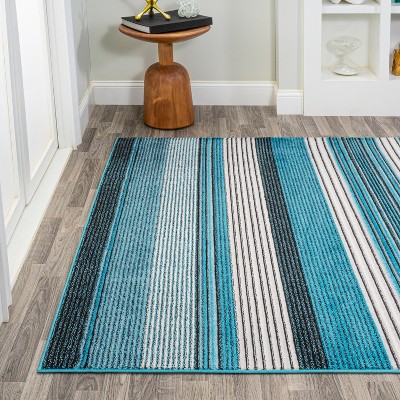Coastal Charm Blue Stripe Synthetic 3' x 5' Area Rug