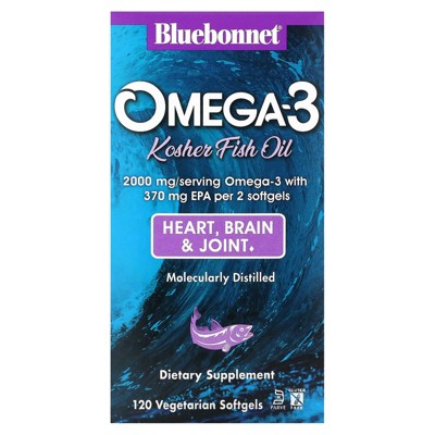 Bluebonnet Nutrition Omega-3 Kosher Fish Oil, 2,000 mg, 120 Vegetarian Softgels (1,000 mg per Softgel)
