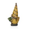 Alpine Corporation Polyresin Vintage Gnome Holding Leaf With Striped Yellow Hat Outdoor Garden Gnome - 4 of 4