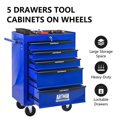 Vynxaria 20" Rolling Metal Tool Chest with 5 Drawers - Durable Storage Organizer with Wheels