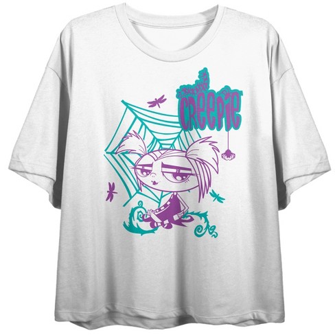 Growing Up Creepie Character Line Art Women's White Graphic Crop Tee-XL