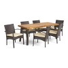 GDFStudio Neva Outdoor Acacia Wood and Wicker 7 Piece Dining Set with Cushion, Natural/Multibrown - 2 of 4