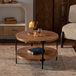 HDZNVF Round Coffee Table Handcrafted Relief Sturdy Pedestal Wooden - 1 of 4