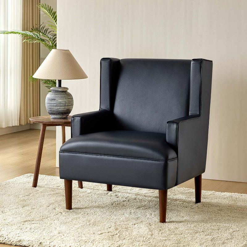 Jeremias Wooden Upholstered Vegan Leather Accent Chair with Built-in Sinuous Spring for Bedroom and Living Room| ARTFUL LIVING DESIGN, 3 of 11